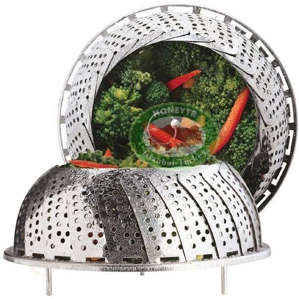 Paslanmaz Çelik Katlanır Kanatlı Buharda Sebze Pişirici Vitamin Koruyucu Sebze Haşlayıcı Çelik Kap