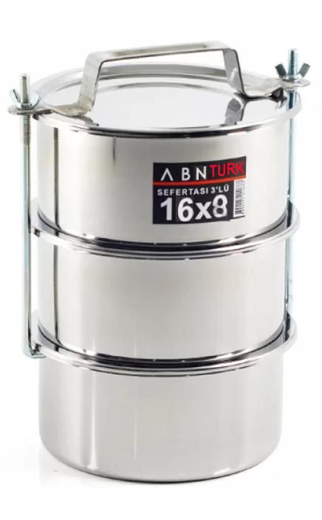 6-9 kişilik Temek Taşıyıcı Karavana 16x8cm Tabldot tipi Paslanmaz Çelik 3lü Sefer Tası Vidalı mod