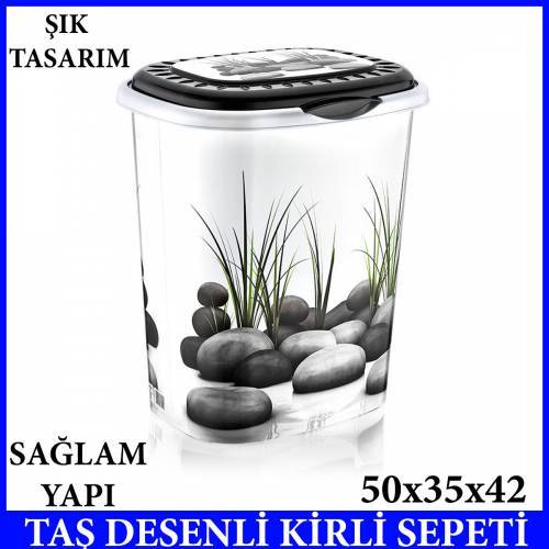 TAŞ DESENLE KİRLİ SEPETİ BANYO 50x35x42 SAĞLAM YAPI VE ŞIK TASARIM GENİŞ HAZNELİ
