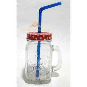 Metal Kapak Pipetli Cam Kavanoz İçecek Kupası Şf