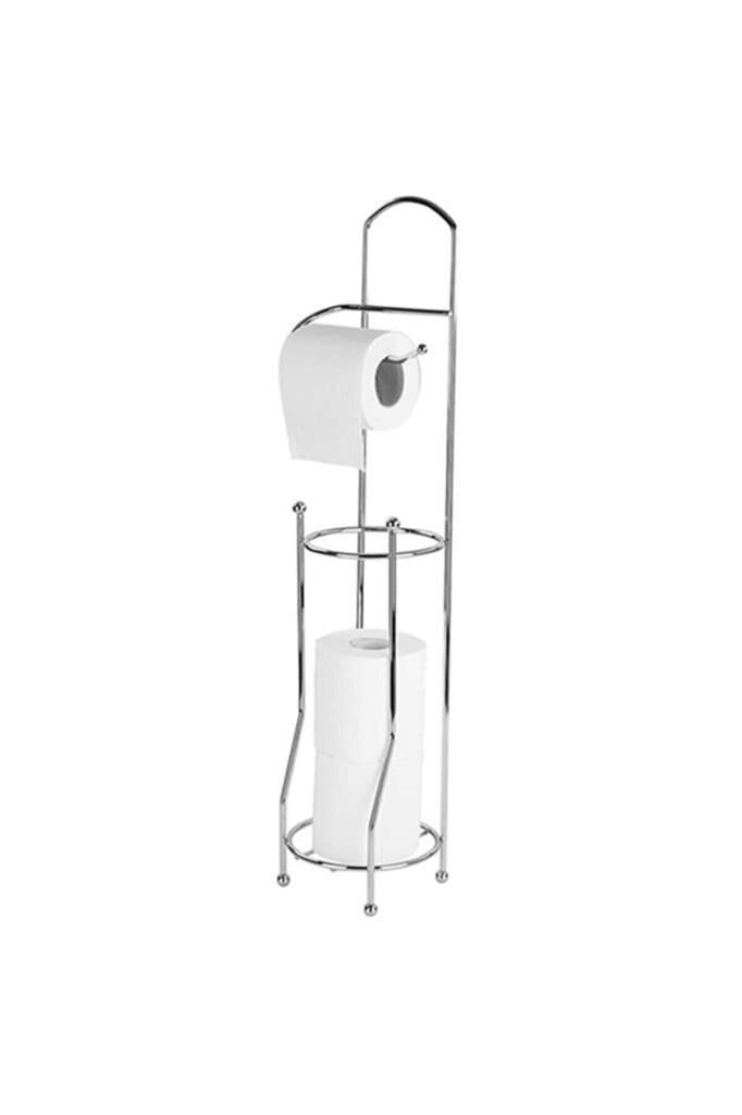 Ayaklı Tuvalet Kağıtlığı Krom Paslanmaz çelik Yedekli Seyyar Wc Kağıtlığı Stok Hazneli Metalik Gri