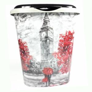 SAAT KULESİ DESENLE KİRLİ SEPETİ BANYO 50x35x42 SAĞLAM YAPI VE ŞIK TASARIM GENİŞ HAZNELİ