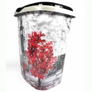 SAAT KULESİ DESENLE KİRLİ SEPETİ BANYO 50x35x42 SAĞLAM YAPI VE ŞIK TASARIM GENİŞ HAZNELİ