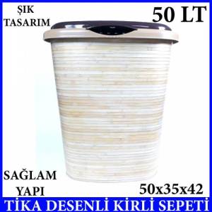 TİKA DESENLE KİRLİ SEPETİ BANYO 50x35x42 60 LT SAĞLAM YAPI VE ŞIK TASARIM GENİŞ HAZNELİ