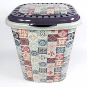 RENKLİ DESENLE KİRLİ SEPETİ BANYO 50x35x42 60 LT SAĞLAM YAPI VE ŞIK TASARIM GENİŞ HAZNELİ