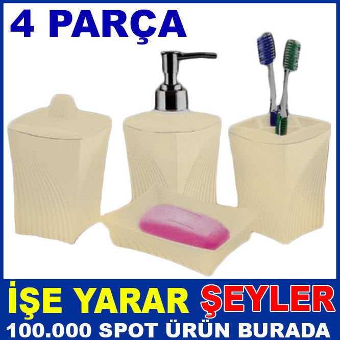 FLORA SERT PLASTİK BEJ RENK 4 PARÇALI BANYO SETİ