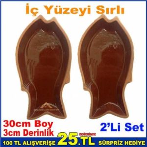 2 Adet TOPRAK ÇUPRA TAVASI 30x16cm GÜVEÇ FIRIN KABI YÜKSEK ISI ve ATEŞE DAYANIKLI TOPRAK GÜVEÇ KABI