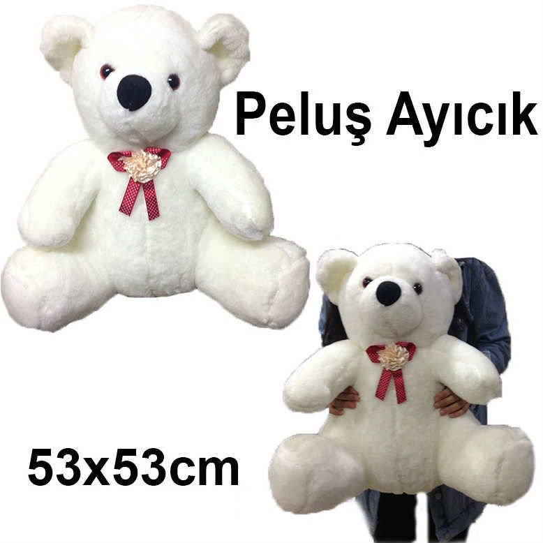 Beyaz Renk Peluş Ayı Orta Boy Peluş Ayıcık En Güzel Hediye Peluş Ayı 53x53cm Ebatında