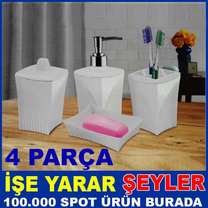 FLORA SERT PLASTİK BEYAZ 4 PARÇALI BANYO SETİ