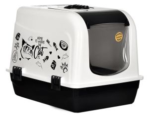 Maxi Kürekli İki Fonksiyonlu Kırılmaz Kapaklı Kapalı Kedi Tuvaleti WC Geniş Özel Karbon Filtreli