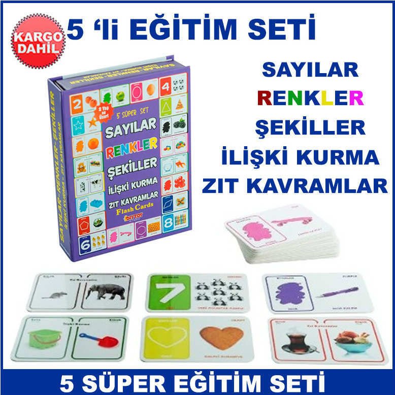 Renk,Sayı,Şekil,İlişki Kurma,Zıt Kavram Eğitimli 5 Süper Set - Çocukların Zeka Gelişimine Yardımcı