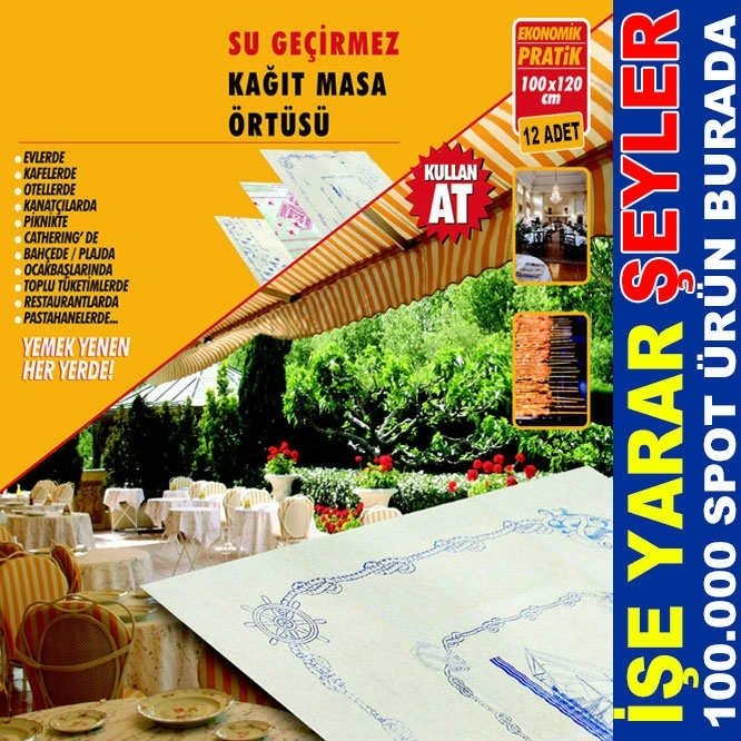 12 ADET SU GEÇİRMEZ KULLAN AT KAĞIT MASA ÖRTÜSÜ