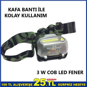 3 ADET AAA PİL İLE ÇALIŞAN 3W COB LED KAFA BANTLI LED FENER