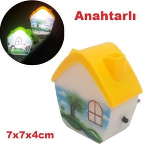 Ev Modeli Şeklinde Renkli Desenli Anahtarlı Prize Takılan Gece Lambası