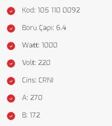1000W Rezistans 110V 270X172mm Yerli Üretim Sağlam Ve Kaliteli Yapı