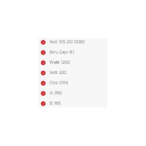 1250W Sanayi Tipi Toop Rezistans 220V 390x185mm Yerli Üretim 