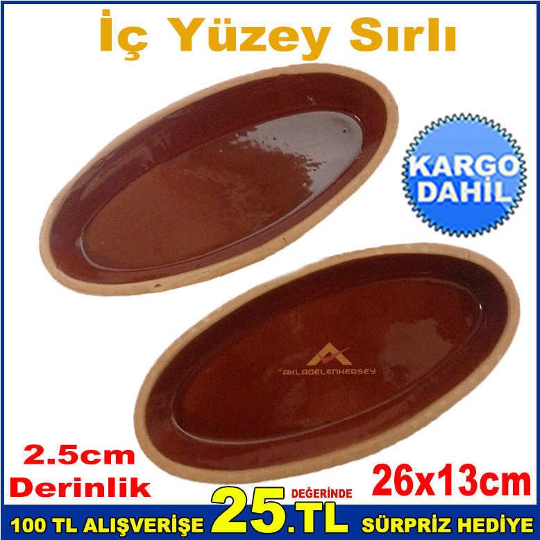 26x13cm 2'li SET TOPRAK GÜVEÇ KABI YÜKSEK ATEŞE DAYANIKLI GÜVEÇ FIRIN KABI 2 ADET TOPRAK KAYIK TABAK