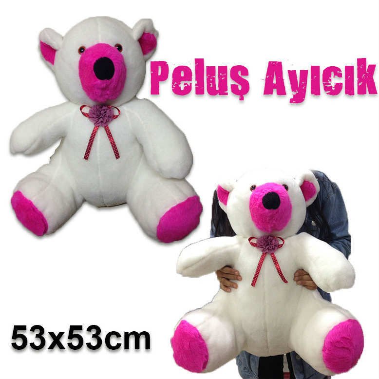 Beyaz Ve Pembe Renk Peluş Ayı Orta Boy Peluş Ayıcık En Güzel Hediye Peluş Ayı 53x53cm Ebatında