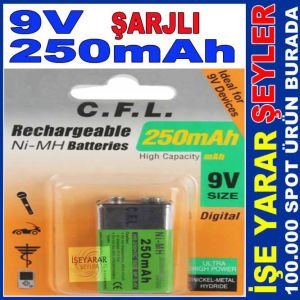CFL 250mAh 9v Ni-MH YASSI ŞARJLI PİL