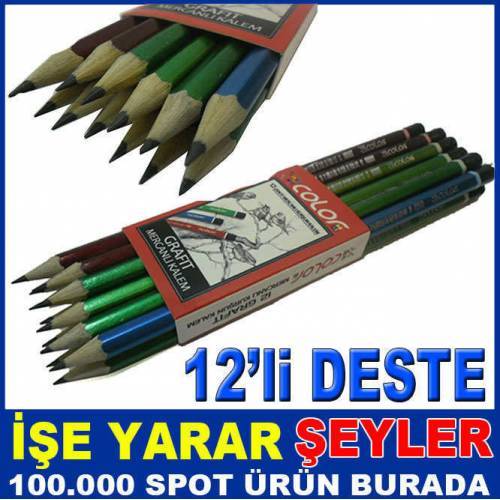 12 ADET MERCANLI KARAKALEM KURŞUN KALEM SETİ