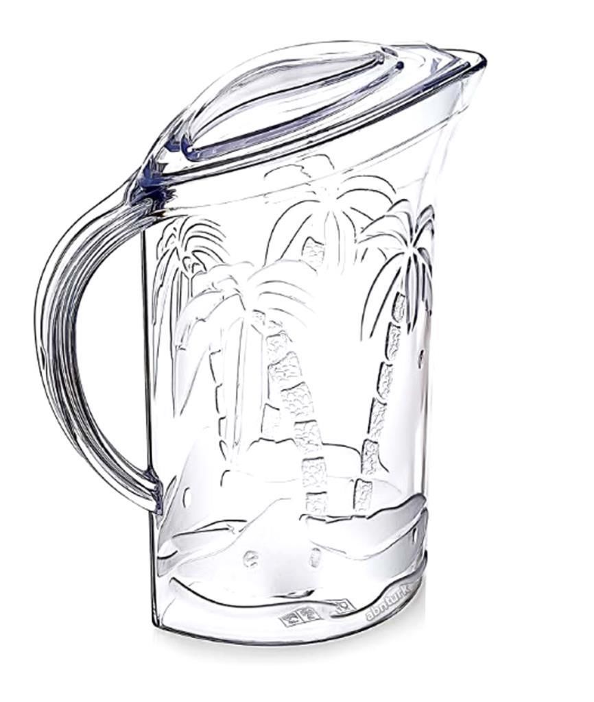 Akrilik Kristal Palmiye Desenli Şeffaf Sürahi 2 litre Koku Yapmaz Lüks Model Buzdolabı Kapağı Uyumlu