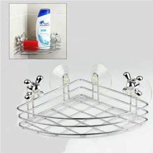 Krom Kaplama Retro Musluk Başı Modeli Vantuzlu Dekoratif Banyo Köşe Rafı 4 Vantuzlu