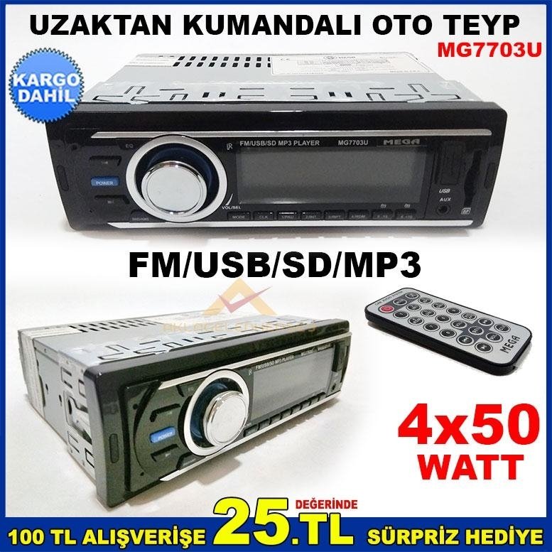 MEGA KUMANDALI MP3 ÇALAR 4x50W OTO TEYP MG7703U