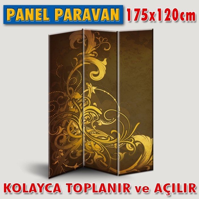 GÖRSELLİ KATLANIR PANEL BÖLME SİSTEMİ - PARLAK ALTIN ÇİÇEKLER
