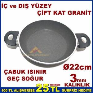 Ezme Alüminyum Granit Döküm Çift Kulp Tava 22cm