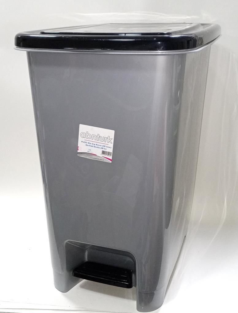 40 Litre Büyük Boy Pedallı Çöp Kovası Metalik Gri 43x32 h:53cm ArkaPlan Kırılmaz Çelik Tel Mekanizma