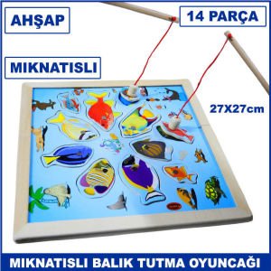 14 Parça Denizaltı Dünyası Mıknatıslı Ahşap Balık Tutma Yarışması 11 Balıklı ve 2 Oltalı Oyuncak