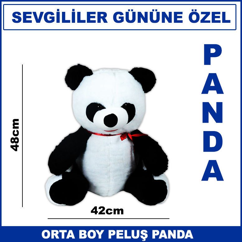 Sevgililer Gününe Özel Orta Boy 48cm Oturan Peluş Panda Oyuncak