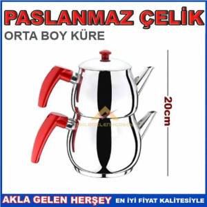 Küre Model Paslanmaz Çelik Orta Boy Çaydanlık