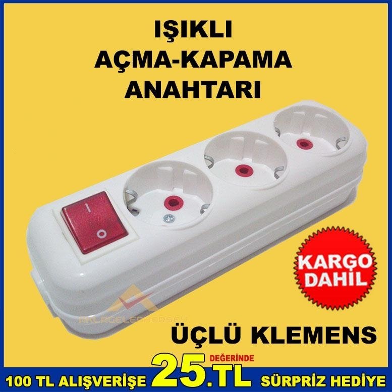 KABLOSUZ AÇMA KAPATMA ANAHTARLI 3lü PRİZ KLEMENS