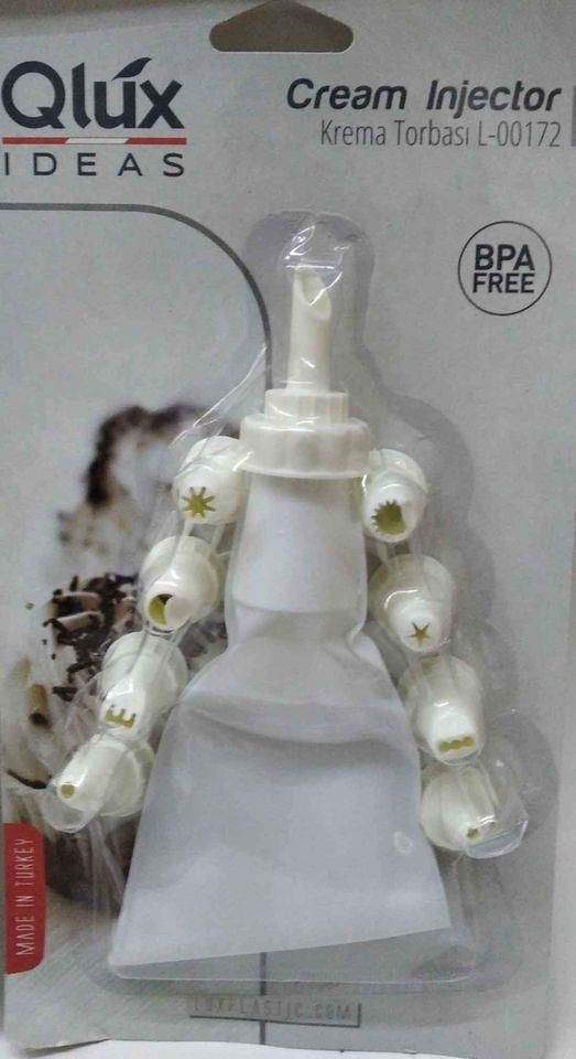 QLUX krema torbası: 1 adet sıkma torbası, 9 adet farklı şekillerde uç aparatı