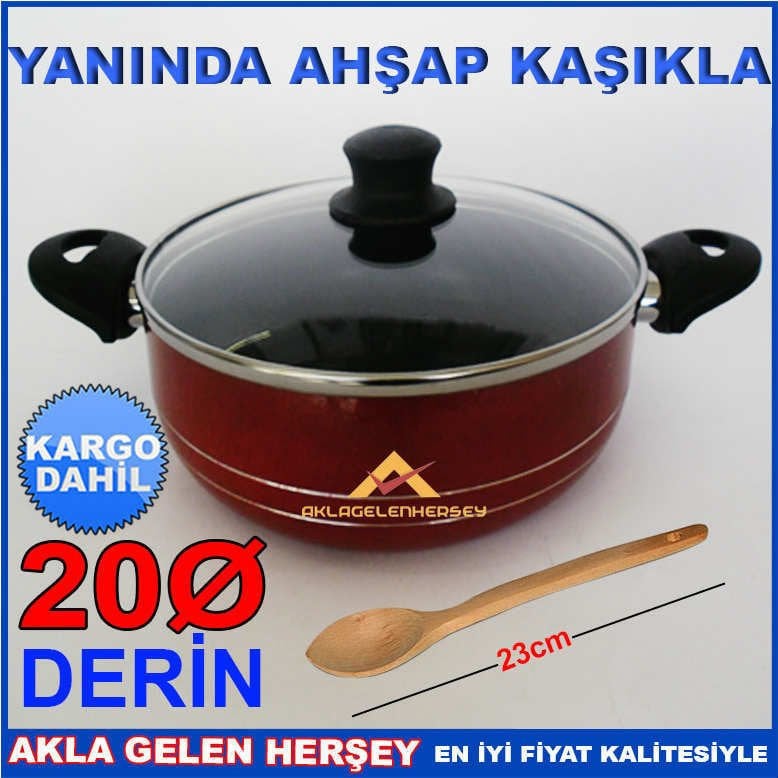 AHŞAP KAŞIK HEDİYELİ DERİN 20cm TEFLON TENCERE K