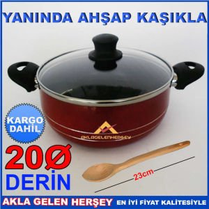 AHŞAP KAŞIK HEDİYELİ DERİN 20cm TEFLON TENCERE K