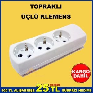 KABLOSUZ TOPRAKLI 3lü PRİZ ÜÇLÜ KLEMENS