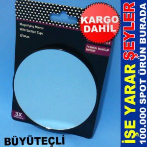 MAKYAJ İÇİN DEV AYNASI 14cm ÇAPINDA HERYERE KOLAY ADAPTE OLAN YAPIŞKAN 3 KAT BÜYÜTEÇLİ MAKYAJ AYNASI