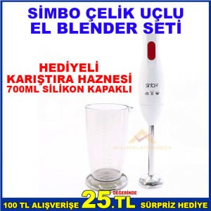 SİNBO 3102 ÇELİK UÇLU EL BLENDER SETİ 700 ML SİLİKON KAPAK KARIŞTIRMA HAZNELİ