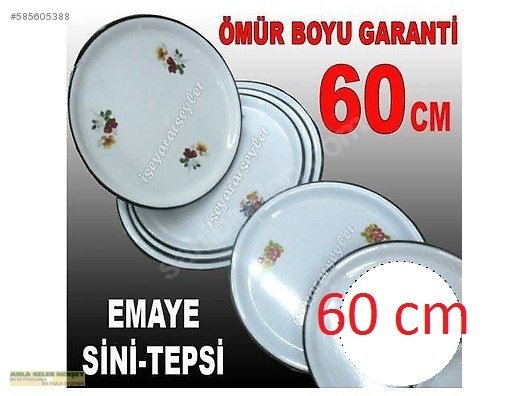 60cm İÇİ ÇİÇEKLİ BEYAZ EMAYE SİNİ PASLANMAZ HİJYENİKTİR