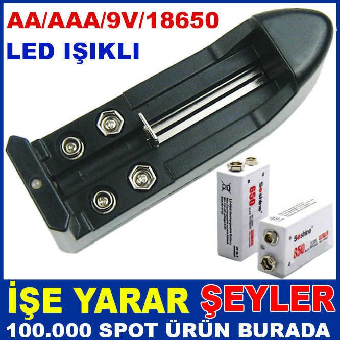 9V 18650 LED IŞIKLI HIZLI PİL ŞARJ CİHAZI
