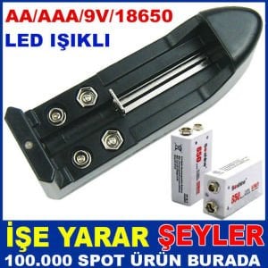 9V 18650 LED IŞIKLI HIZLI PİL ŞARJ CİHAZI