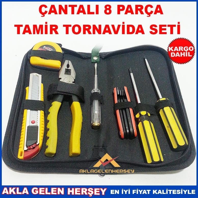ÖZEL ÇANTALI 8 PARÇA TAMİR TORNAVİDA PENSE SETİ