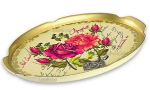 Bohem stil altın yaldızlı çay kahve tepsisi,retro dizayn çiçekli desen şık, kullanışlı melamin tepsi