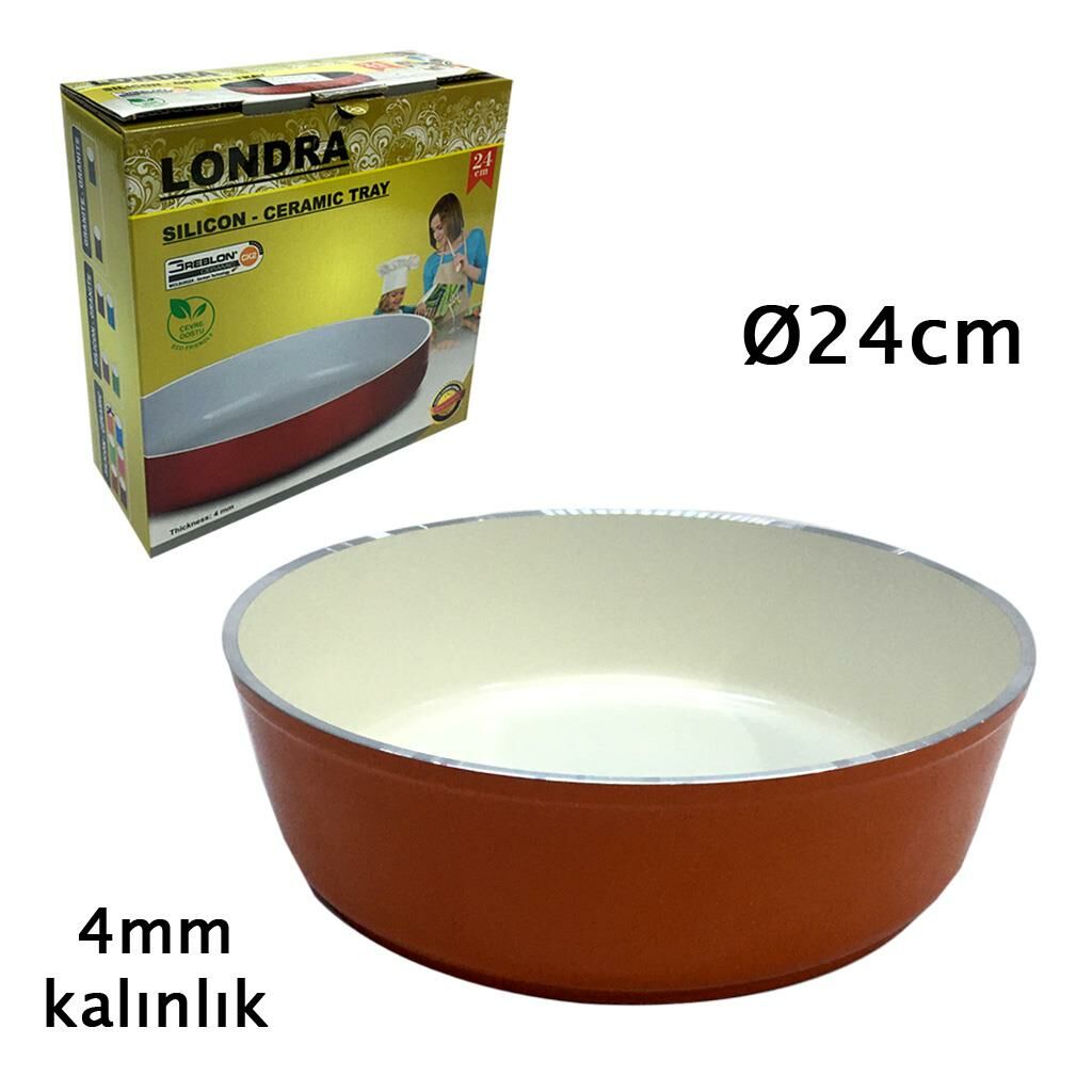 Silikon Dış Yüzey İçi Seramik Petek Tabanlı 24cm Derin Tepsi 4mm Kalınlıkta Alüminyum Yuvarlak Tava