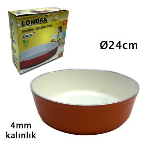 Silikon Dış Yüzey İçi Seramik Petek Tabanlı 24cm Derin Tepsi 4mm Kalınlıkta Alüminyum Yuvarlak Tava