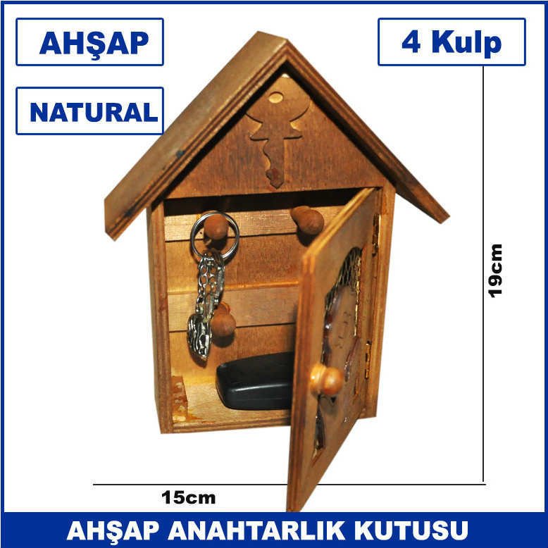 Natural Ahşap 4 Kulplu Anahtarlık Kutusu - Anahtar Dolabı - Dekoratif Anahtar Dolabı