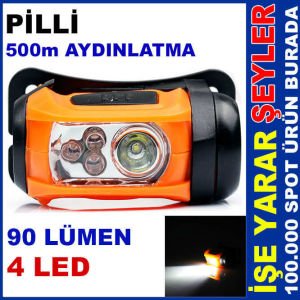 PİLLİ SUYA DAYANIKLI 4 LED'Lİ FENER KAFA LAMBASI