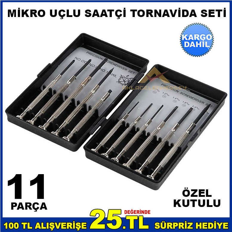 11 PARÇA MİKRO UÇLU SAATÇİ MİNİ TORNAVİDA SETİ